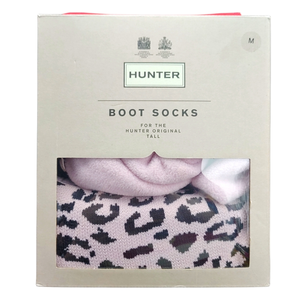 Hunter Tall Boot Socks Pink Black Leopard Animal Print Women's Size Medium NWT